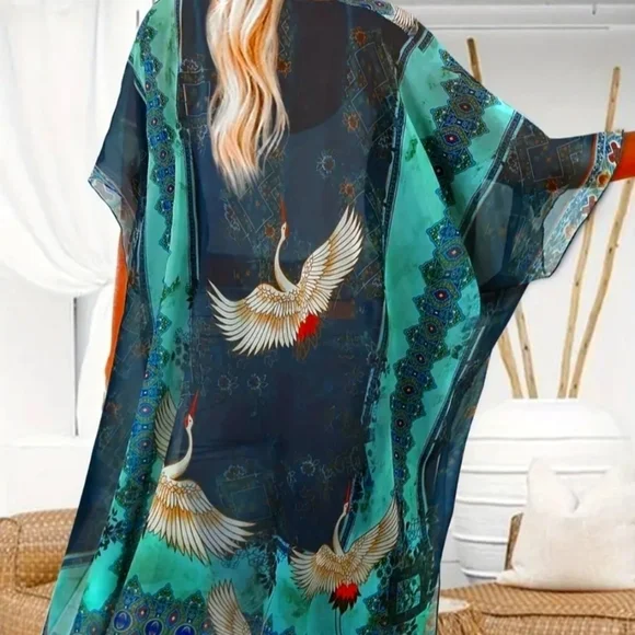 Kimono open front, great design, flying cranes,one size an lightweight.NWOT. - Picture 1 of 5